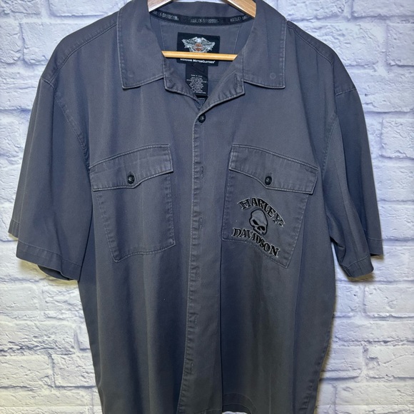 Harley-Davidson Willie G Skull Gray Garage Mechanic Embroidered Button Shirt XL - Picture 5 of 13